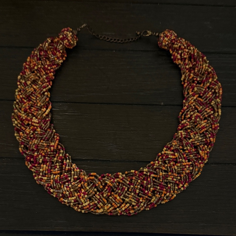 Multicolor Beaded Necklace Tribal Choker yellow orange red brown trendy bohemian
